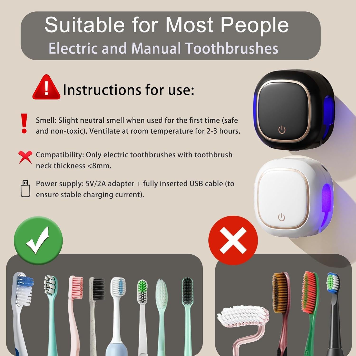 Soporte para Cepillos de Dientes Wekity Negro, Limpieza Automática