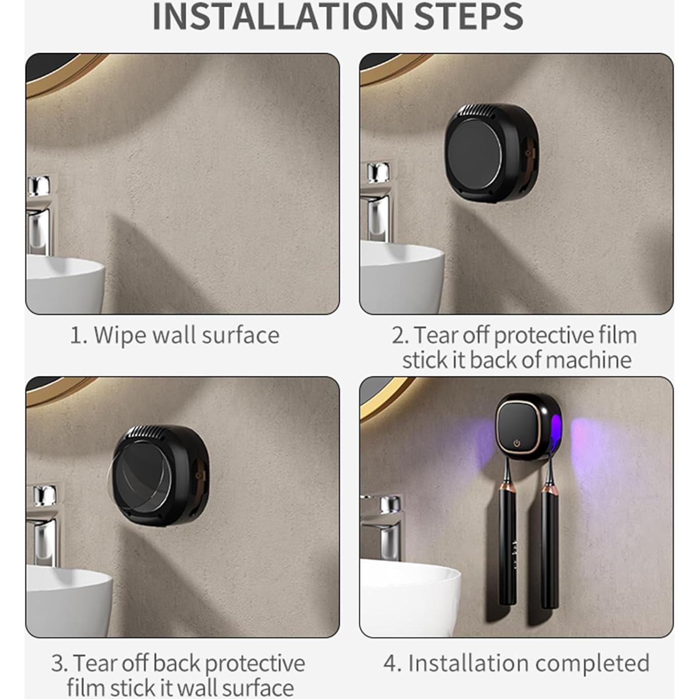 Soporte para Cepillos de Dientes Wekity Negro, Limpieza Automática