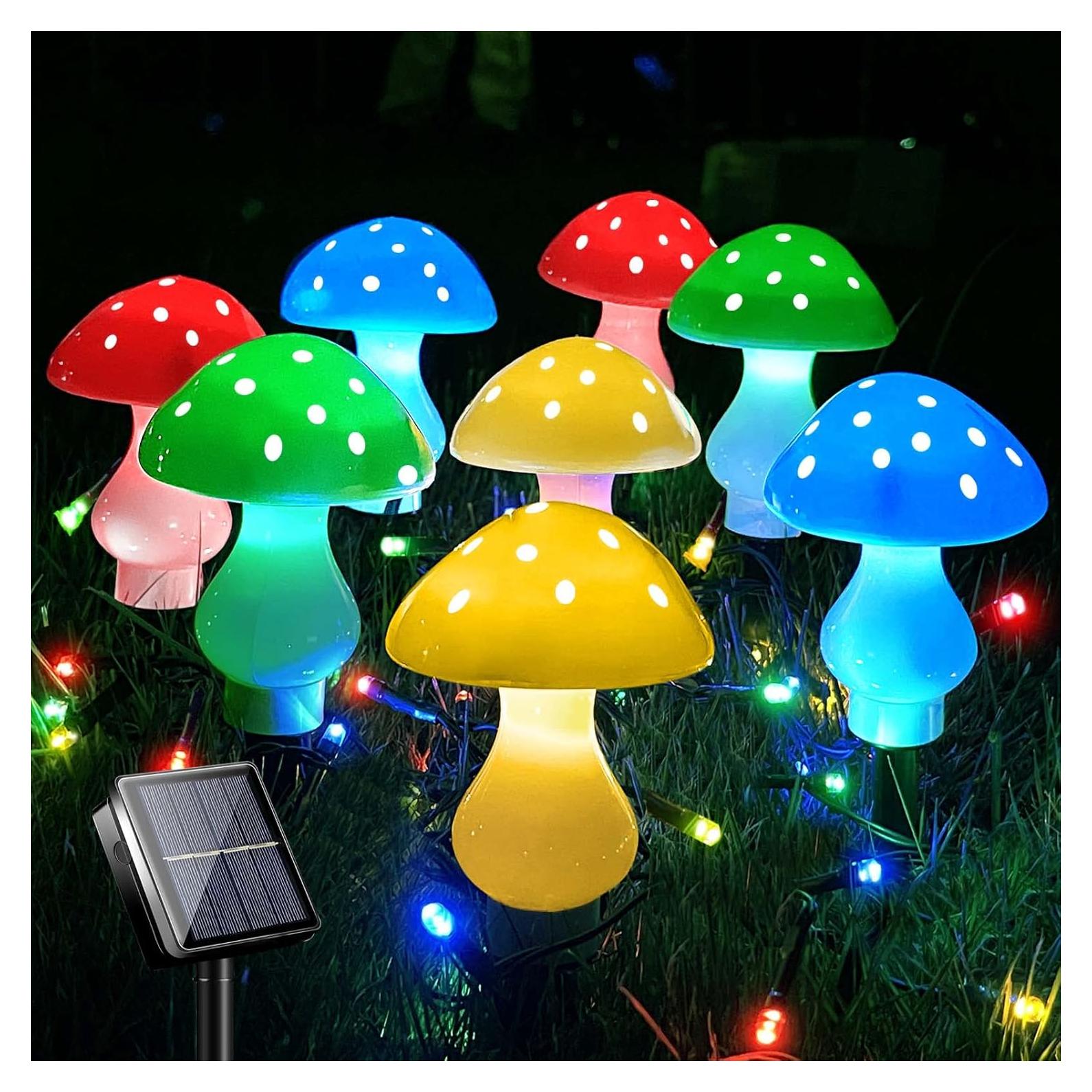 Luces de Jardín Solares LiyuanQ, 8 Hongos LED Multicolor 7m