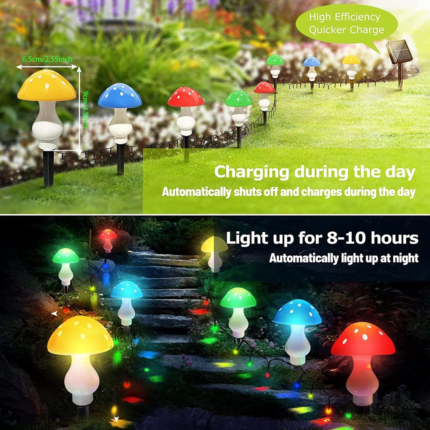 Luces de Jardín Solares LiyuanQ, 8 Hongos LED Multicolor 7m