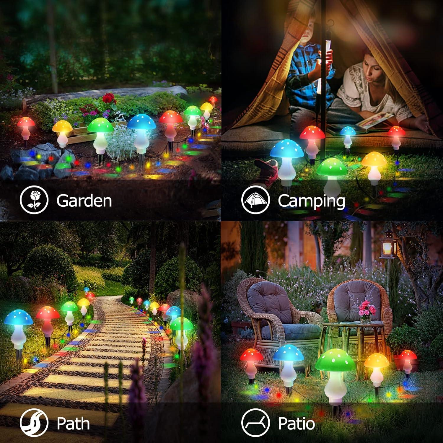 Luces de Jardín Solares LiyuanQ, 8 Hongos LED Multicolor 7m