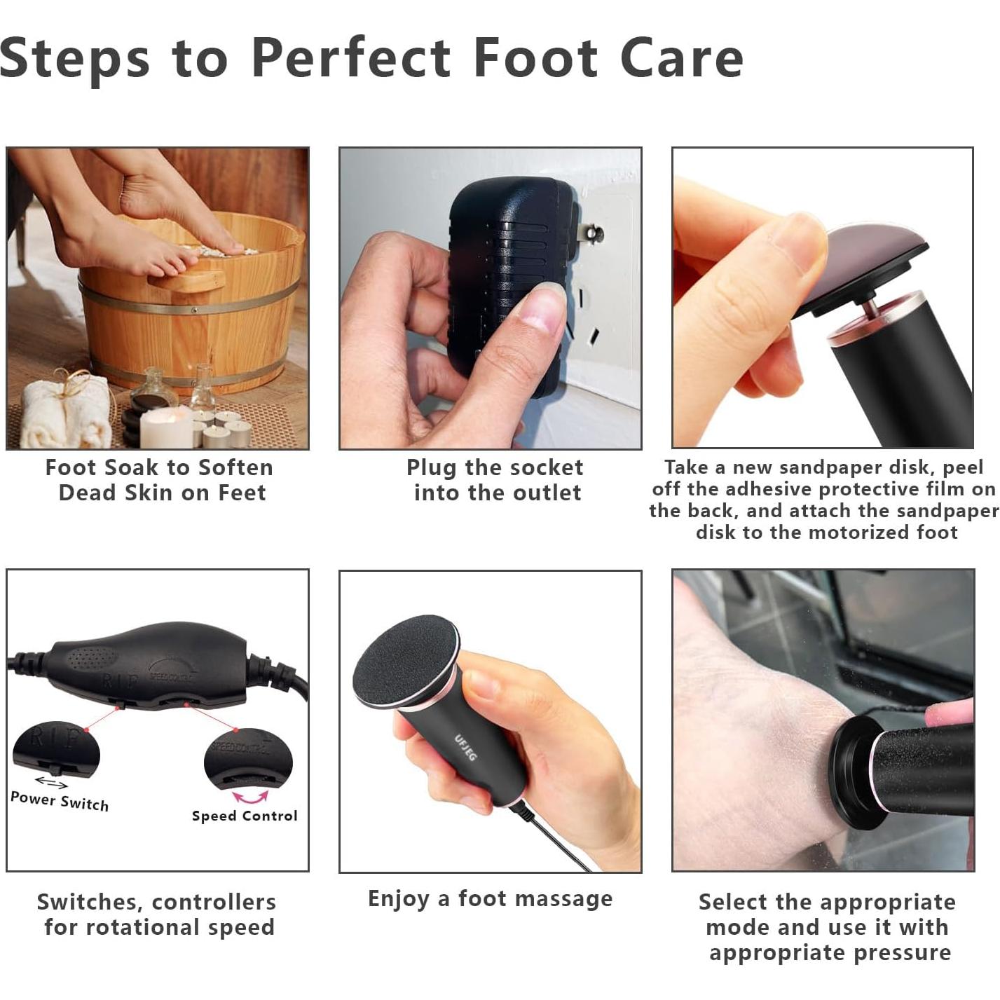 Removedor de Callos Eléctrico UFJEG con 60 Papeles de Lija