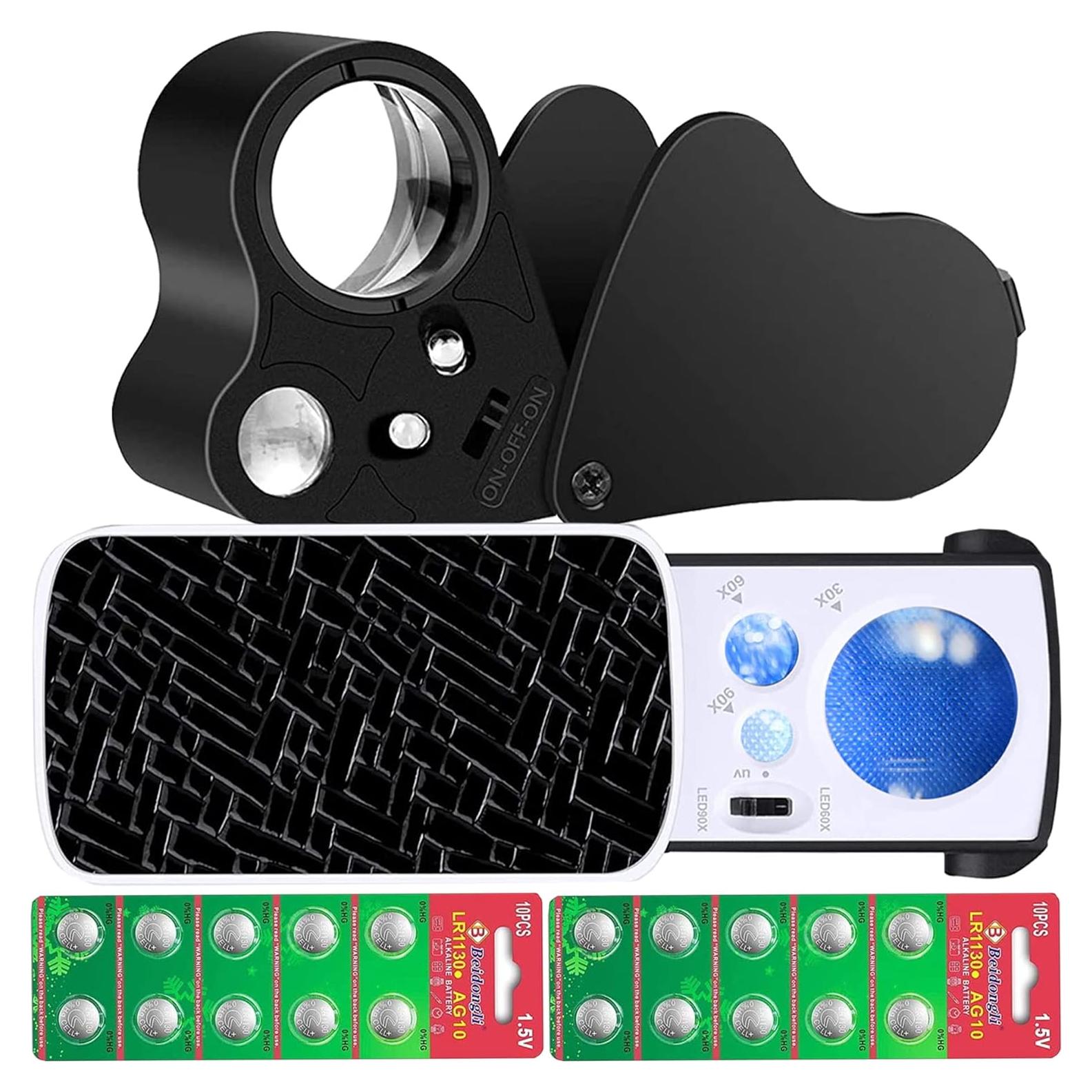 Lupa de Joyero HMKIS 30X 60X 90X con Luz LED y UV - Paquete de 2