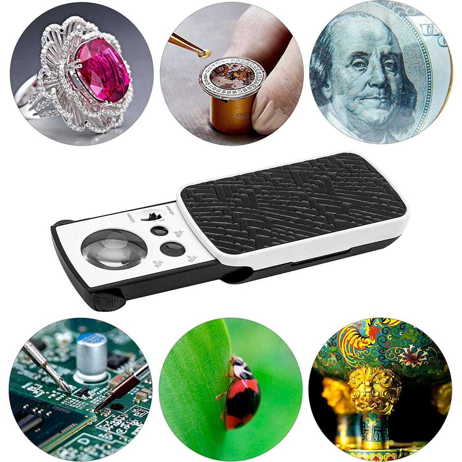 Lupa de Joyero HMKIS 30X 60X 90X con Luz LED y UV - Paquete de 2