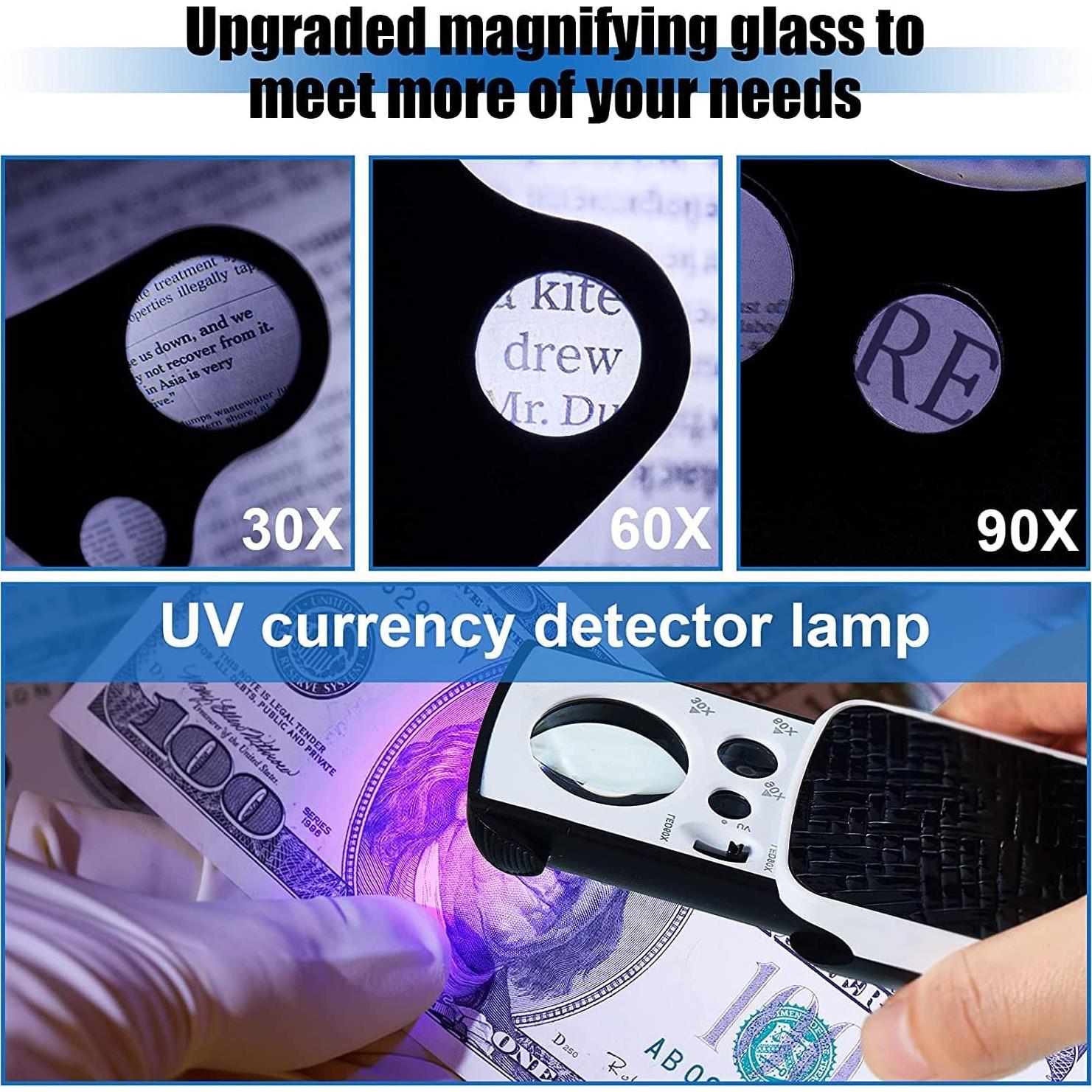 Lupa de Joyero HMKIS 30X 60X 90X con Luz LED y UV - Paquete de 2