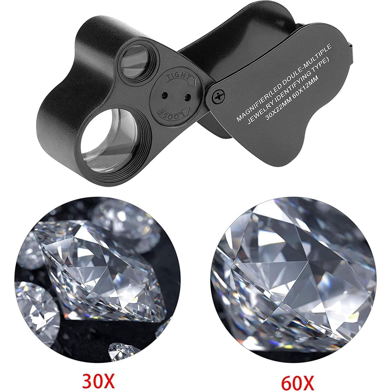 Lupa de Joyero HMKIS 30X 60X 90X con Luz LED y UV - Paquete de 2