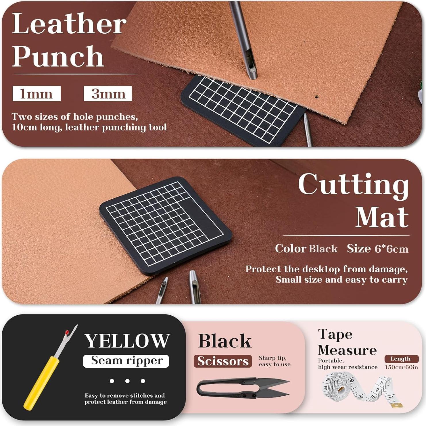 Kit de Costura de Cuero MORFEN con Perforadoras y Hilo Encerado