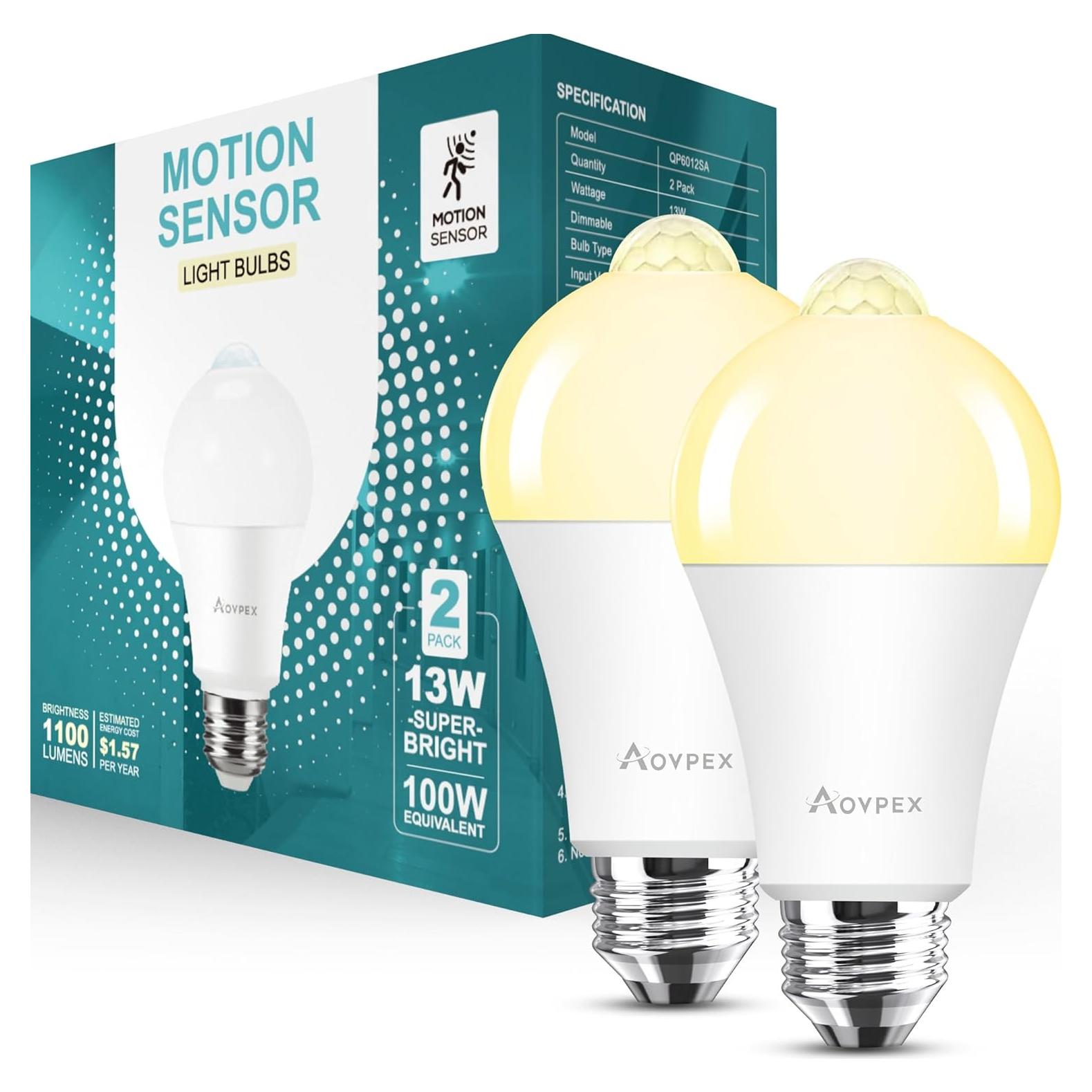 Bombillas LED Aovpex con Sensor de Movimiento 13W 2700K - Paquete de 2