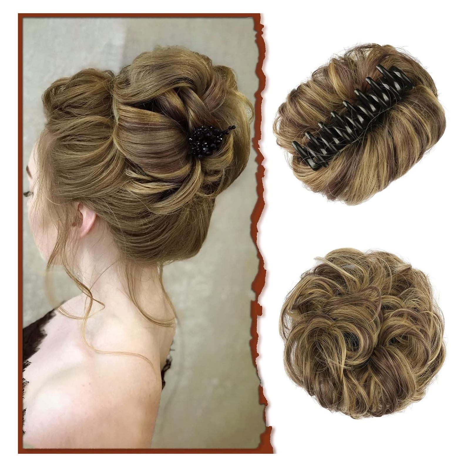 Clip de Garra Sofeiyan para Moño Desordenado Rubio y Marrón