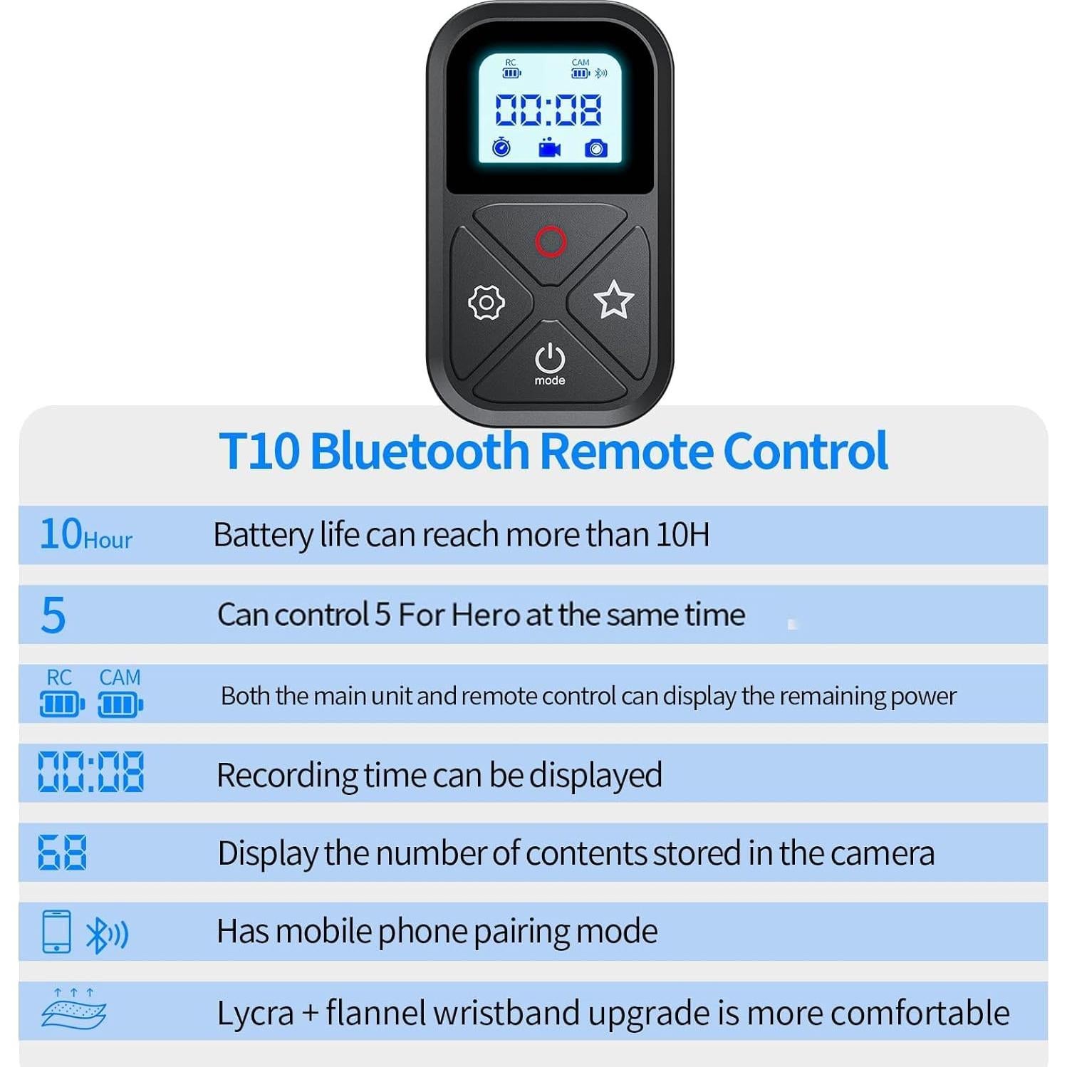 Control Remoto Inalámbrico GoPro T10 con Pantalla LCD