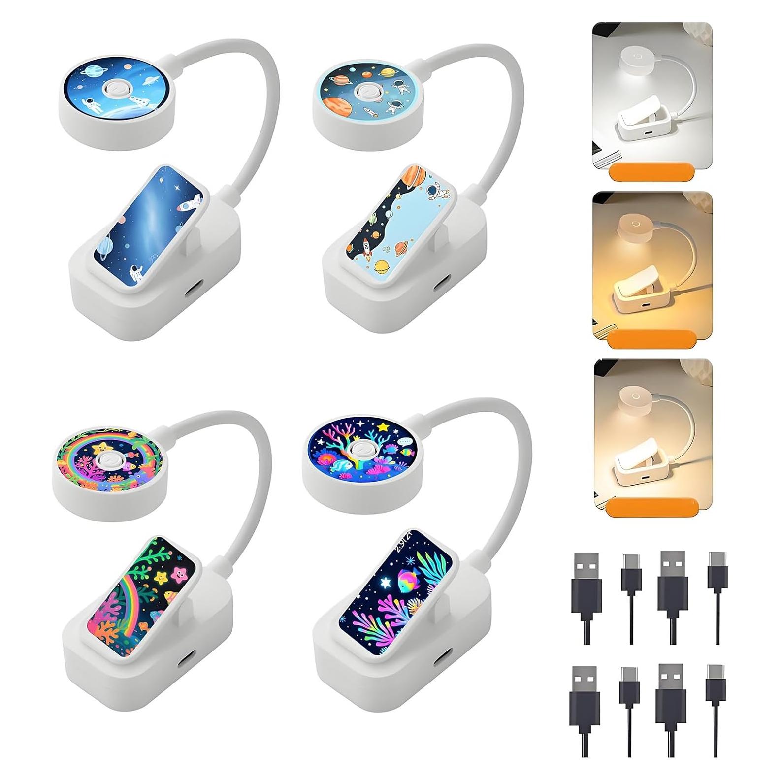 Luces de libro recargables Darlur - Paquete de 4, brillo ajustable