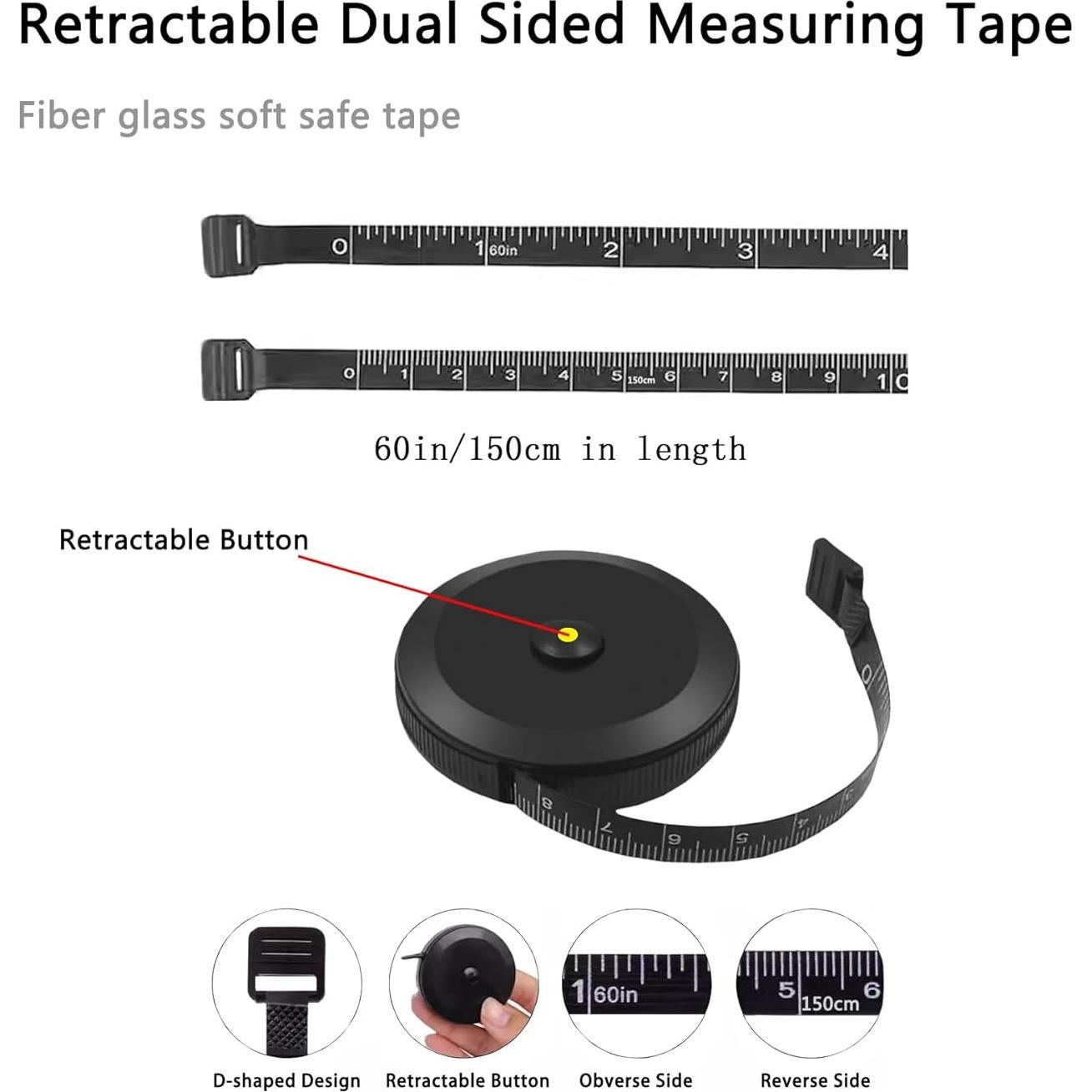 Cinta Métrica Retráctil de Tela HHKJ 150 cm Negra
