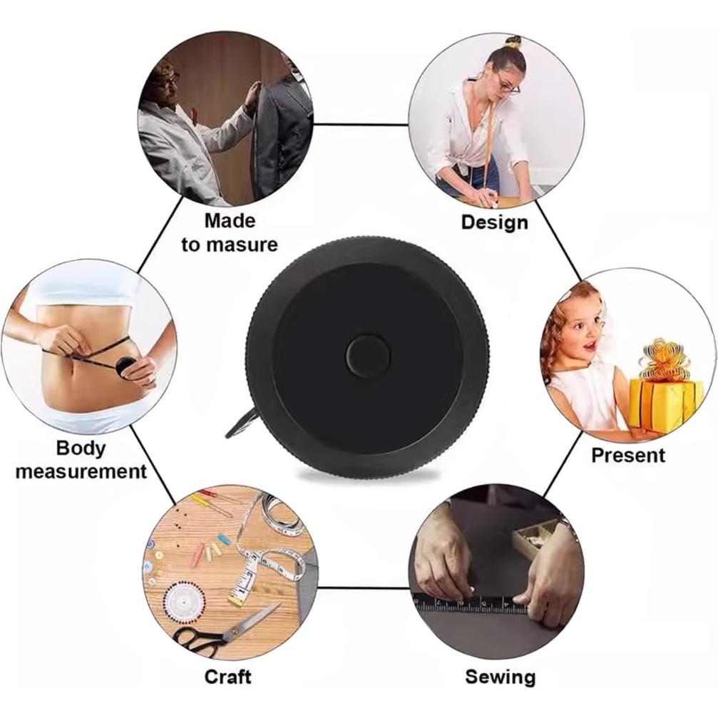 Cinta Métrica Retráctil de Tela HHKJ 150 cm Negra