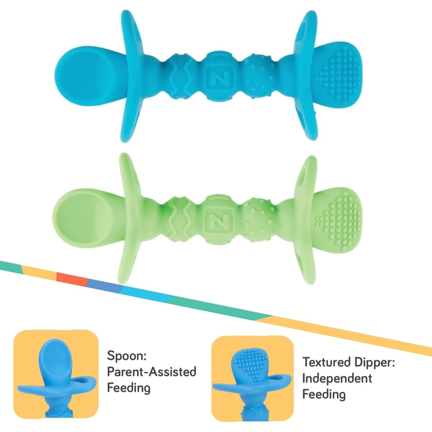Cucharas de silicona Nuby Dipeez 2 en 1 Azul Verde 2pk