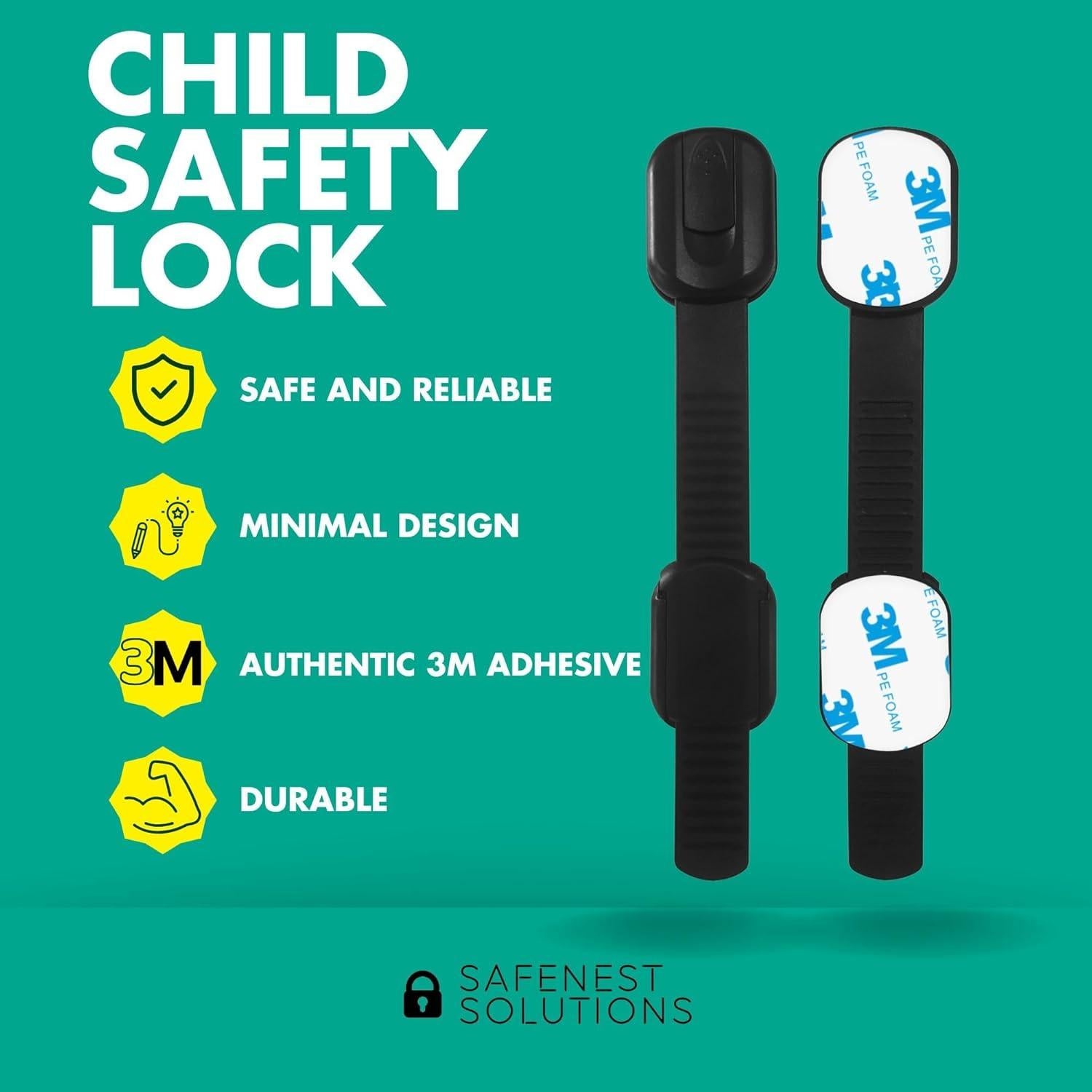 Candados a Prueba de Niños SAFENEST - Paquete de 5 Negro con Adhesivo 3M