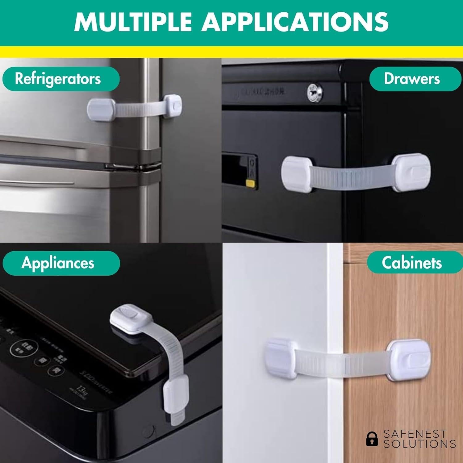 Candados a Prueba de Niños SAFENEST - Paquete de 5 Negro con Adhesivo 3M