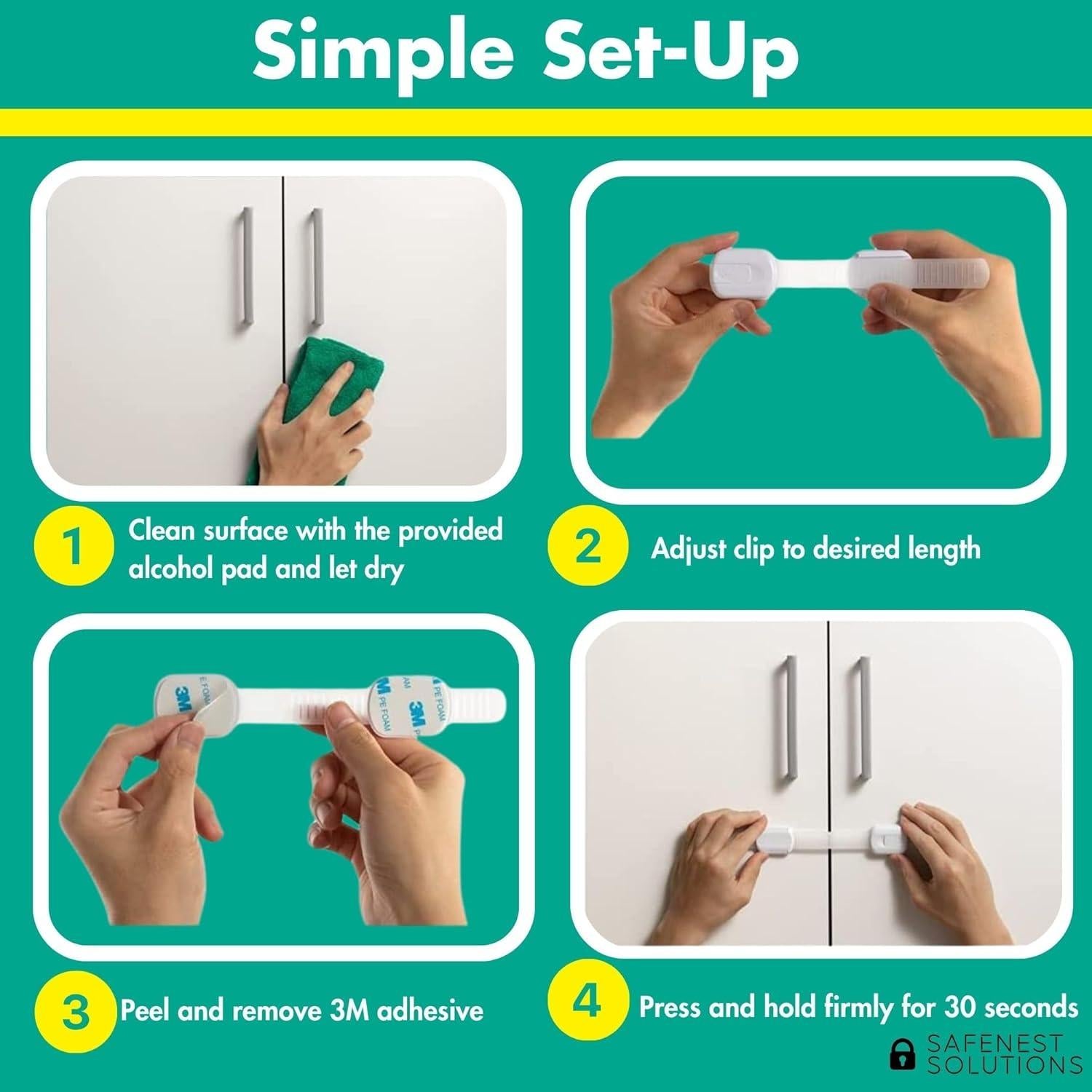 Candados a Prueba de Niños SAFENEST - Paquete de 5 Negro con Adhesivo 3M