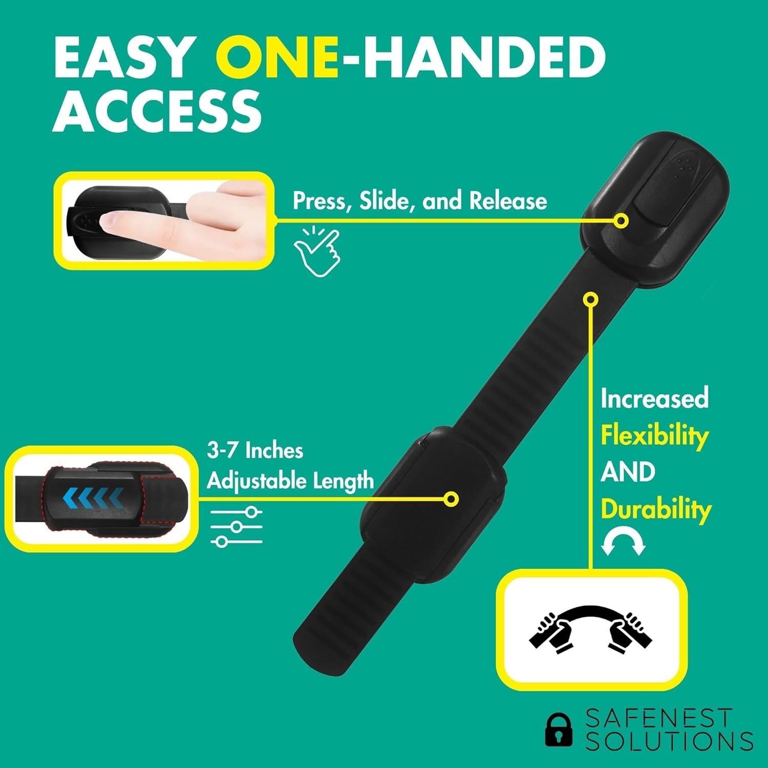 Candados a Prueba de Niños SAFENEST - Paquete de 5 Negro con Adhesivo 3M