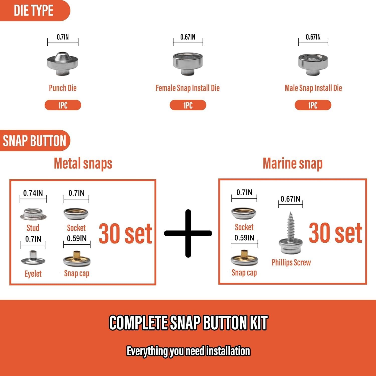 Kit de Botones a Presión Coowolf 150 Piezas para Tela y Barco