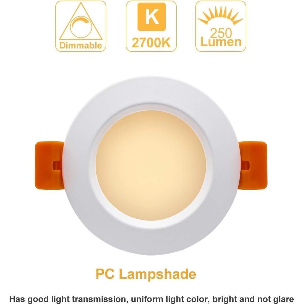 Downlight LED Regulable YGS-Tech 3W 2700K Blanco Ultra Cálido