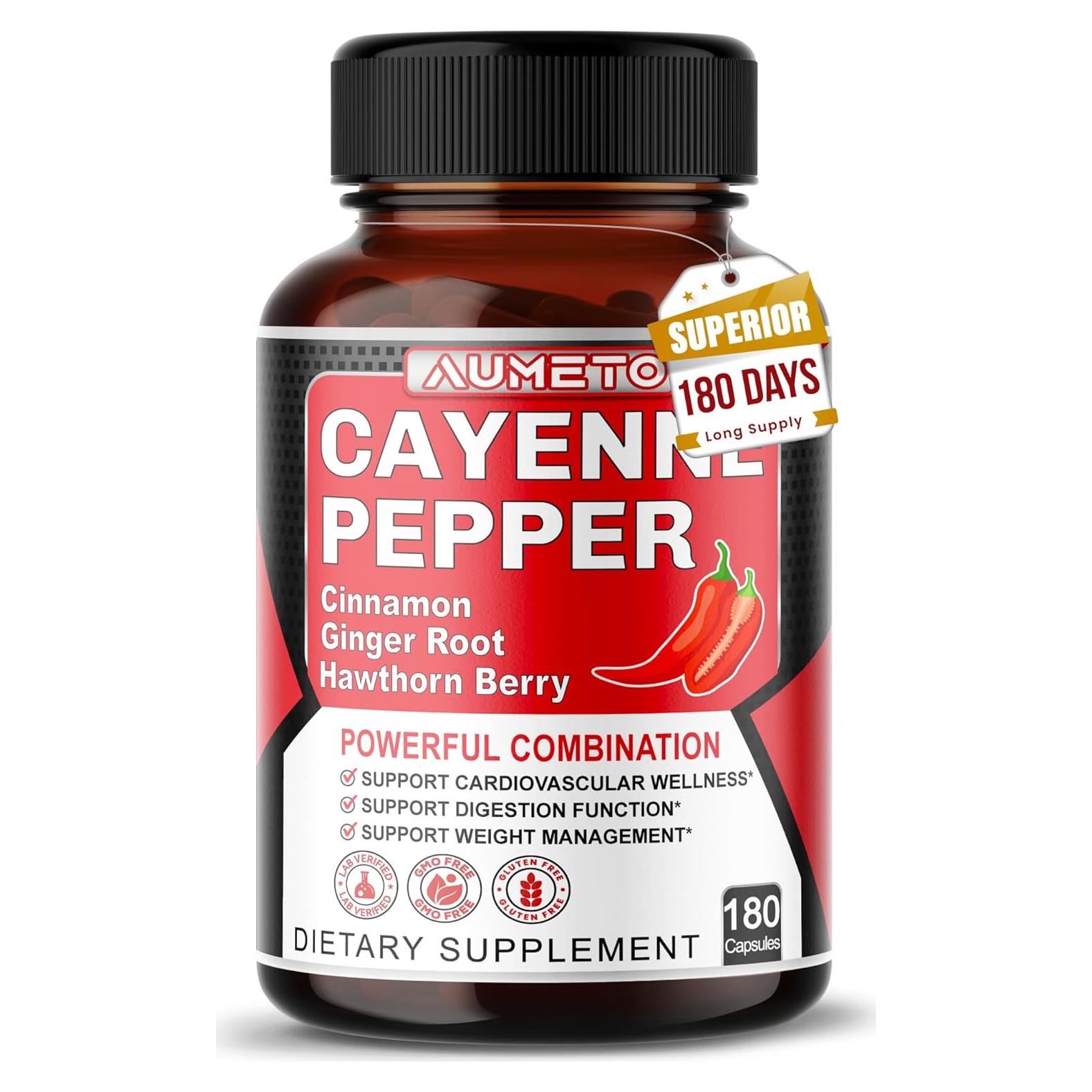 Cápsulas de Pimienta de Cayena Aumeto 180 Unidades - Bienestar Digestivo y Cardiovascular
