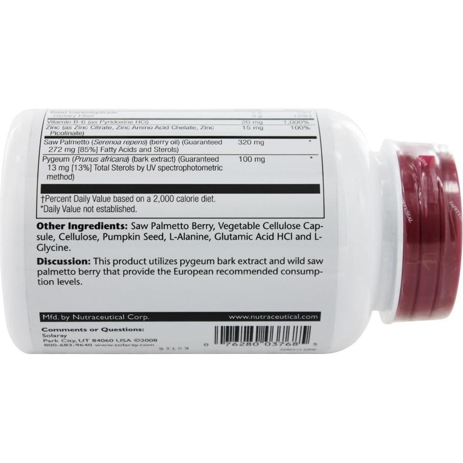 Suplemento Solaray de Pygeum y Saw Palmetto 120 Cápsulas Vegetarianas