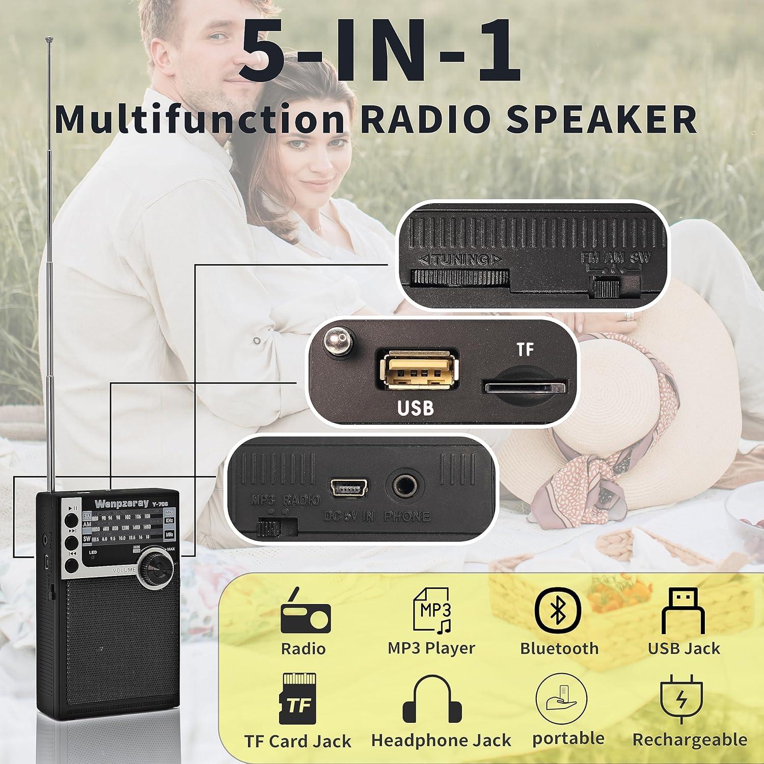 Radio Portátil AM FM SW Y-706 Wenpzeray - Compacta y Ligera