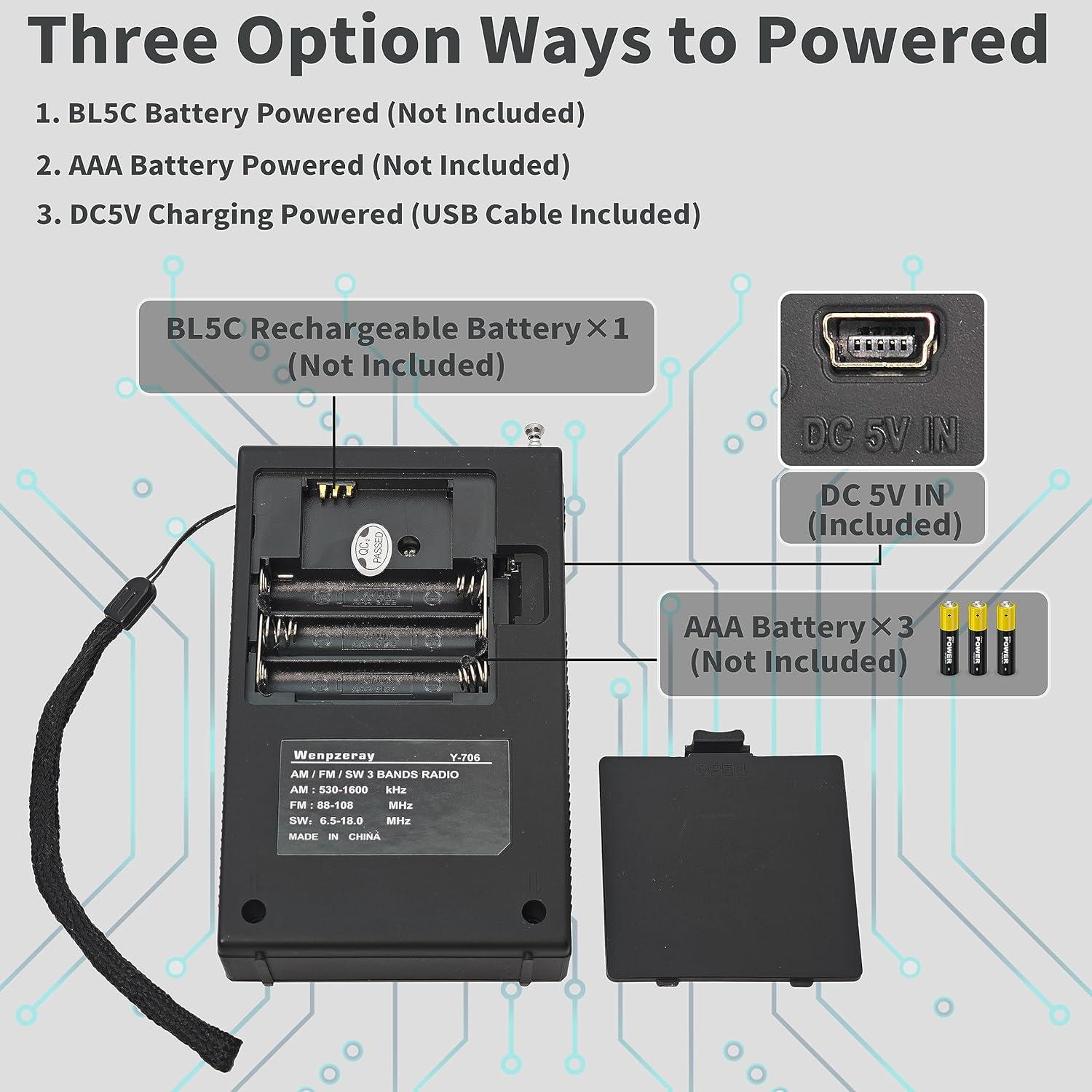 Radio Portátil AM FM SW Y-706 Wenpzeray - Compacta y Ligera