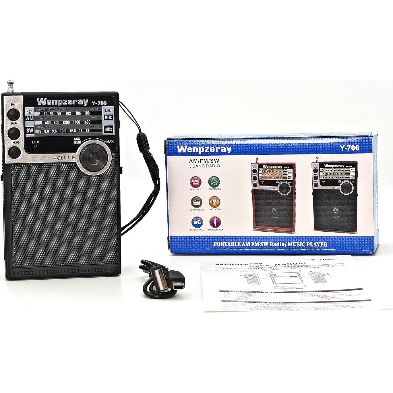 Radio Portátil AM FM SW Y-706 Wenpzeray - Compacta y Ligera