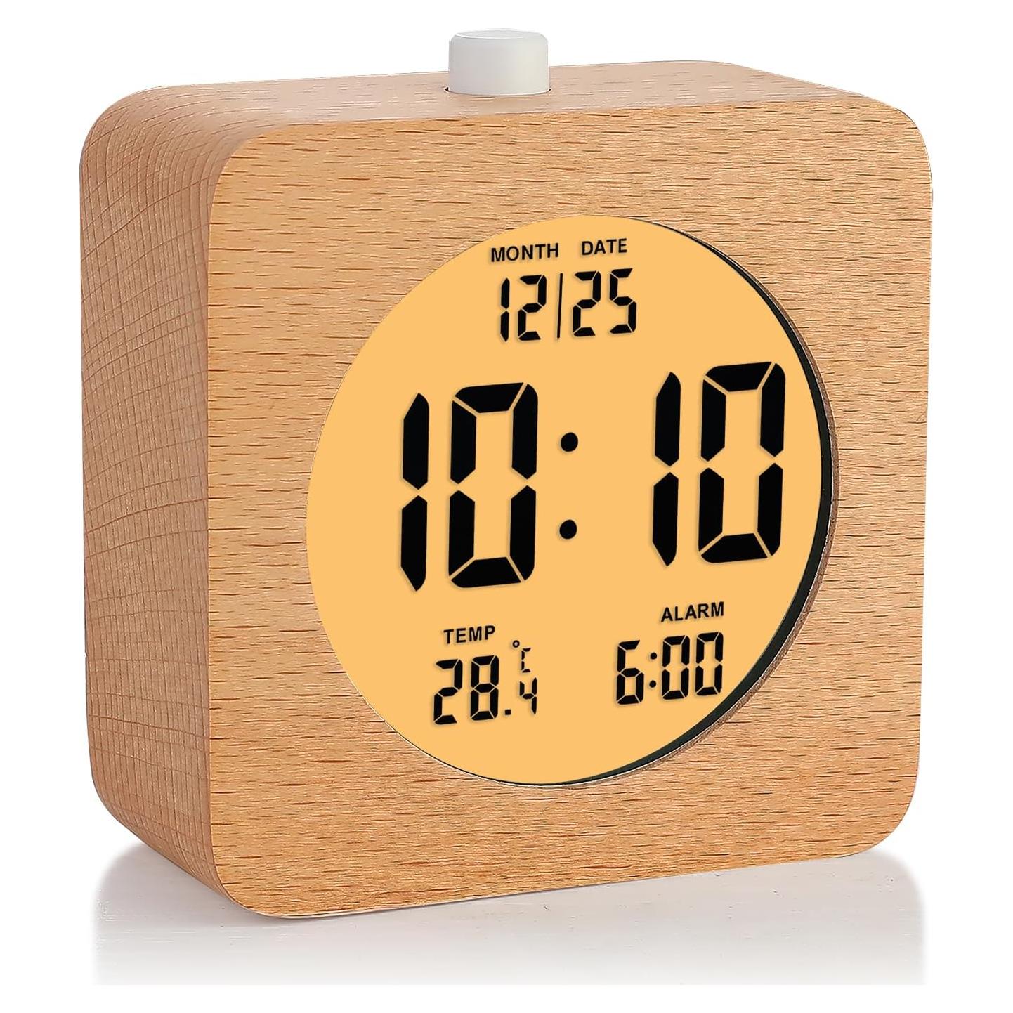 Reloj Despertador Digital Plumeet de Madera 10.16 cm con Luz