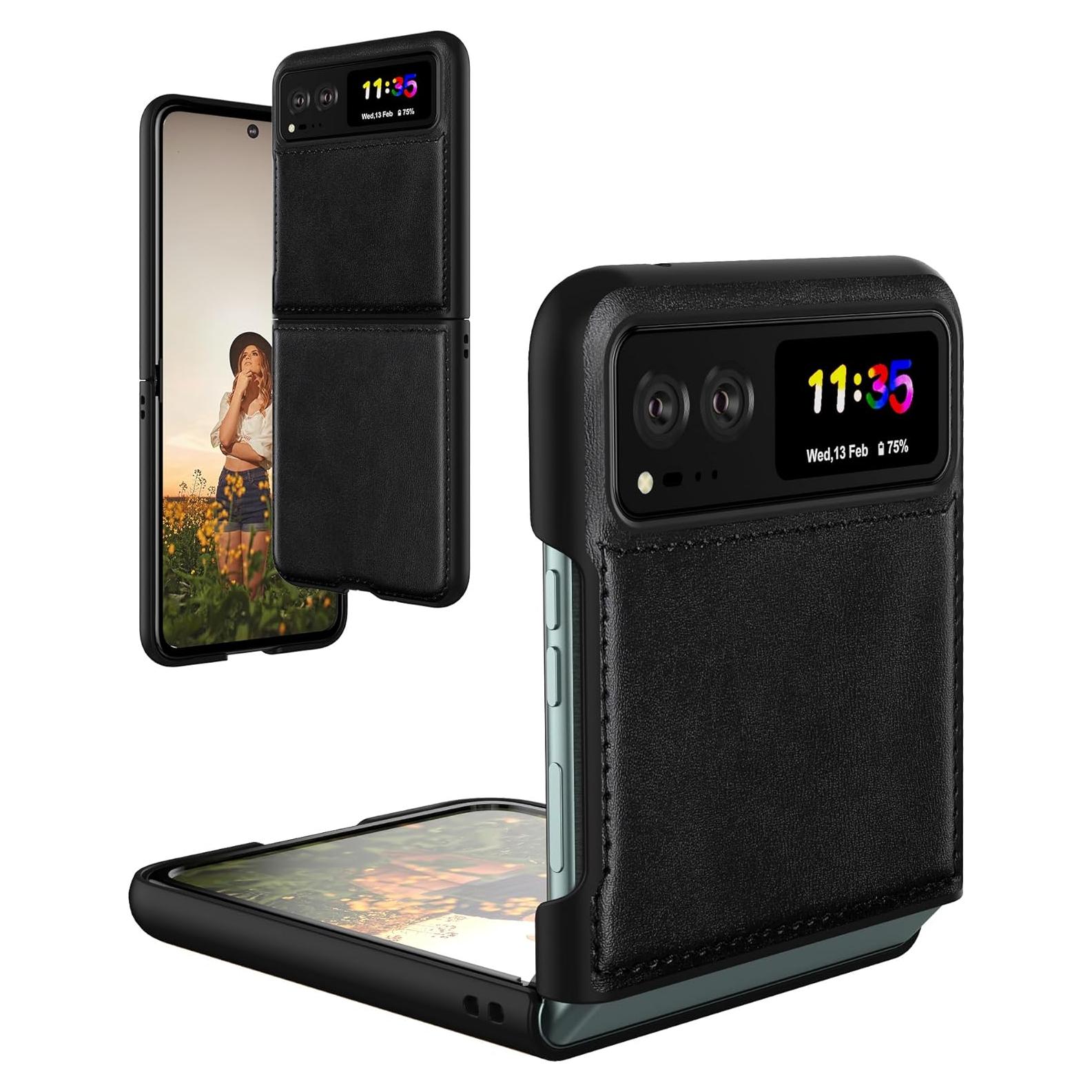 Funda de Cuero Foluu para Motorola Razr 2023 - Negro, Ultra Delgado