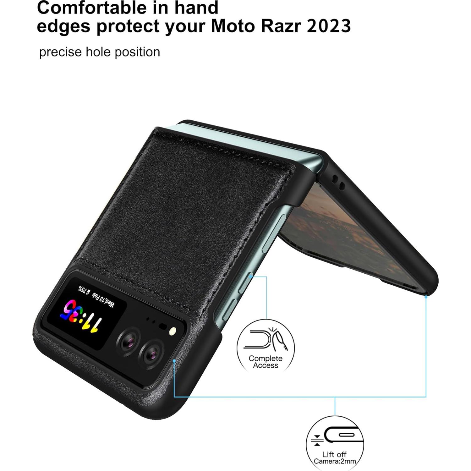 Funda de Cuero Foluu para Motorola Razr 2023 - Negro, Ultra Delgado