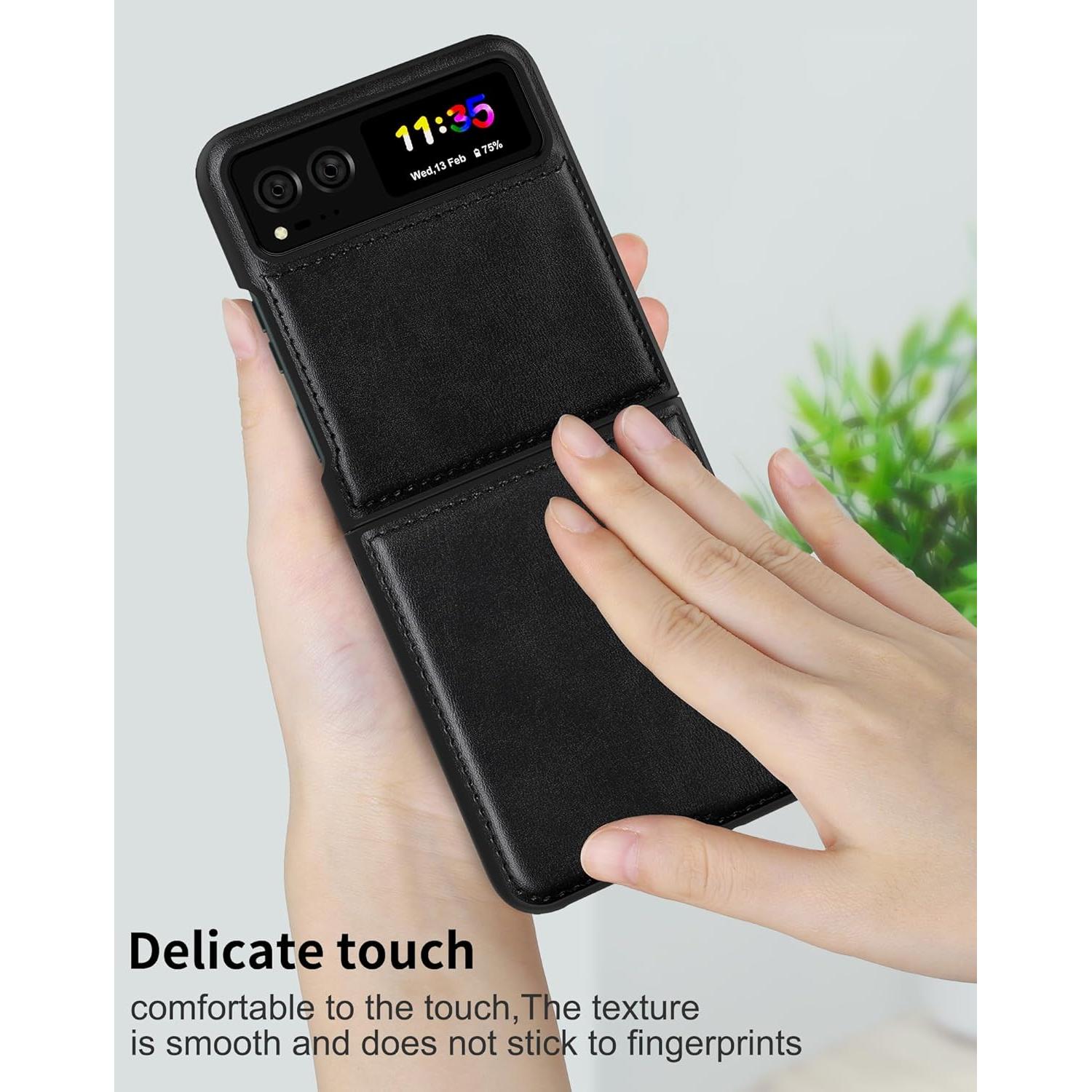 Funda de Cuero Foluu para Motorola Razr 2023 - Negro, Ultra Delgado