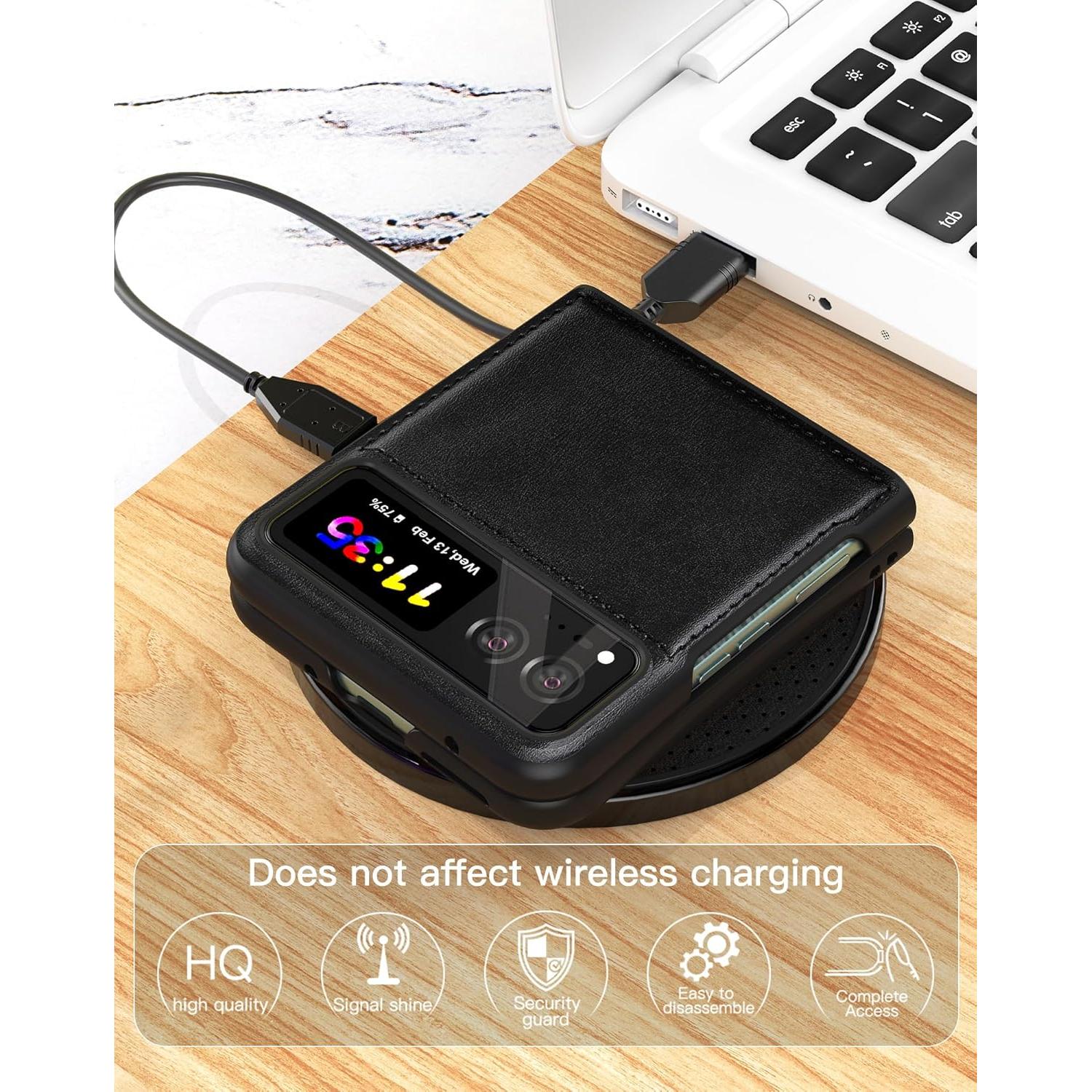 Funda de Cuero Foluu para Motorola Razr 2023 - Negro, Ultra Delgado