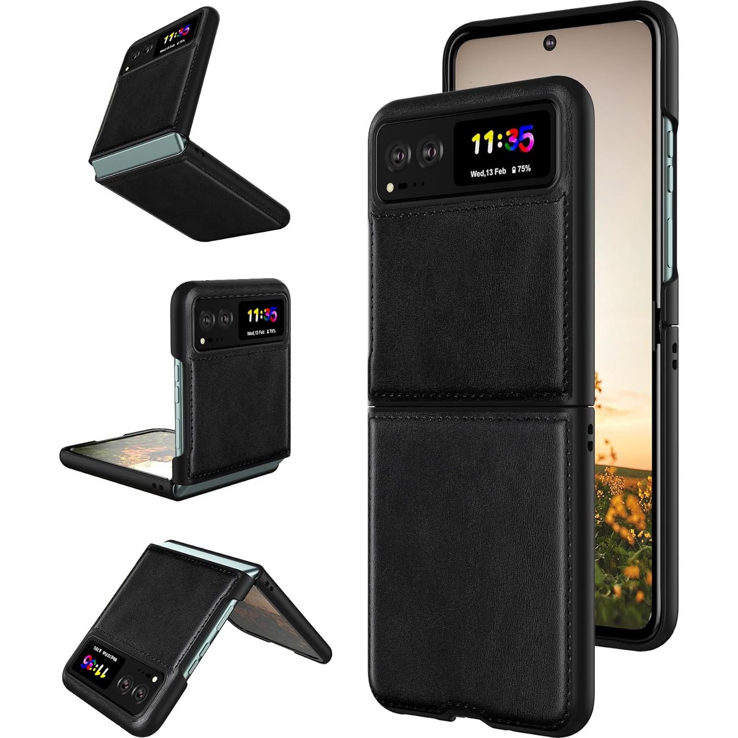 Funda de Cuero Foluu para Motorola Razr 2023 - Negro, Ultra Delgado