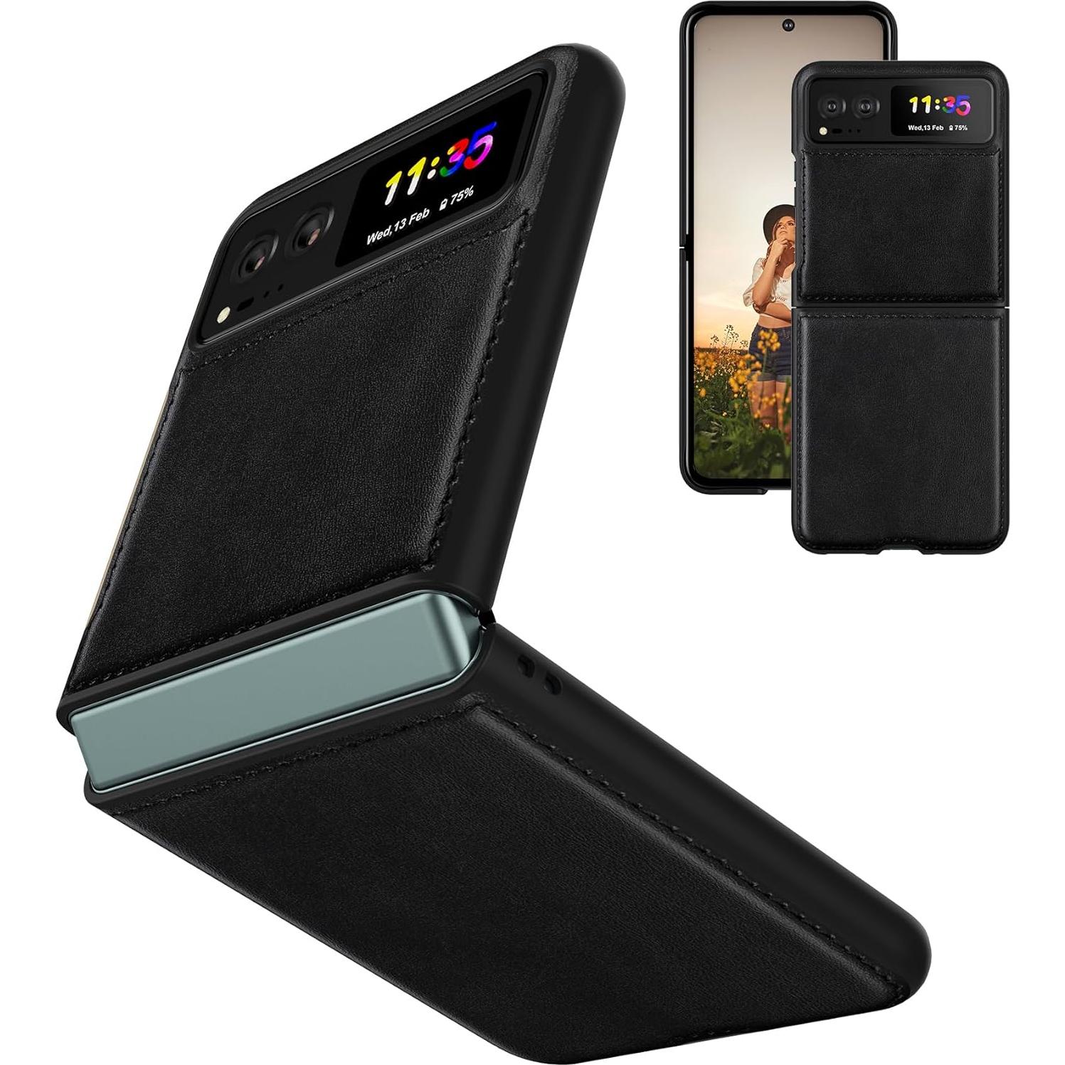 Funda de Cuero Foluu para Motorola Razr 2023 - Negro, Ultra Delgado