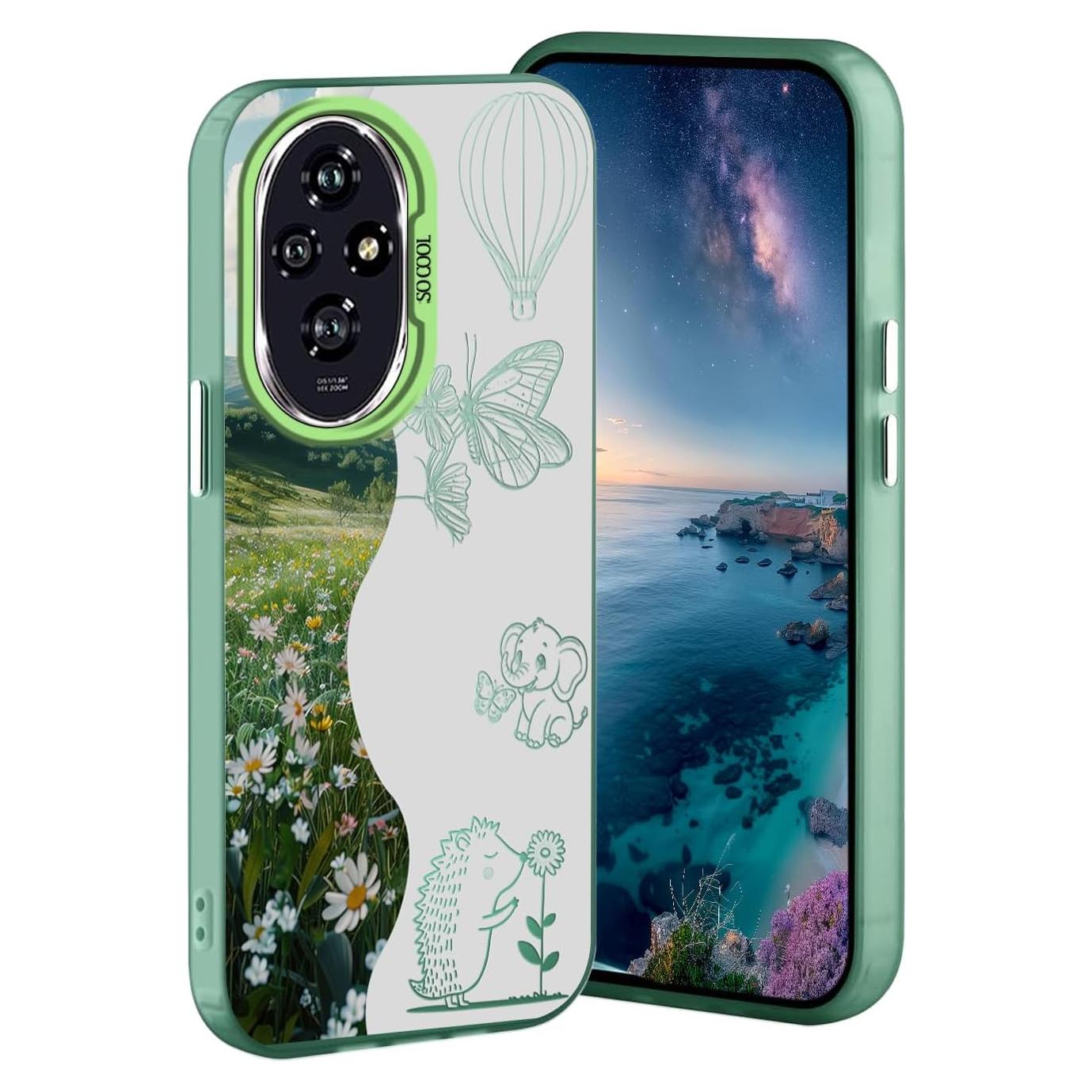 Funda Honor 200 Hlgcokro Floral Verde Delgada y A Prueba de Golpes