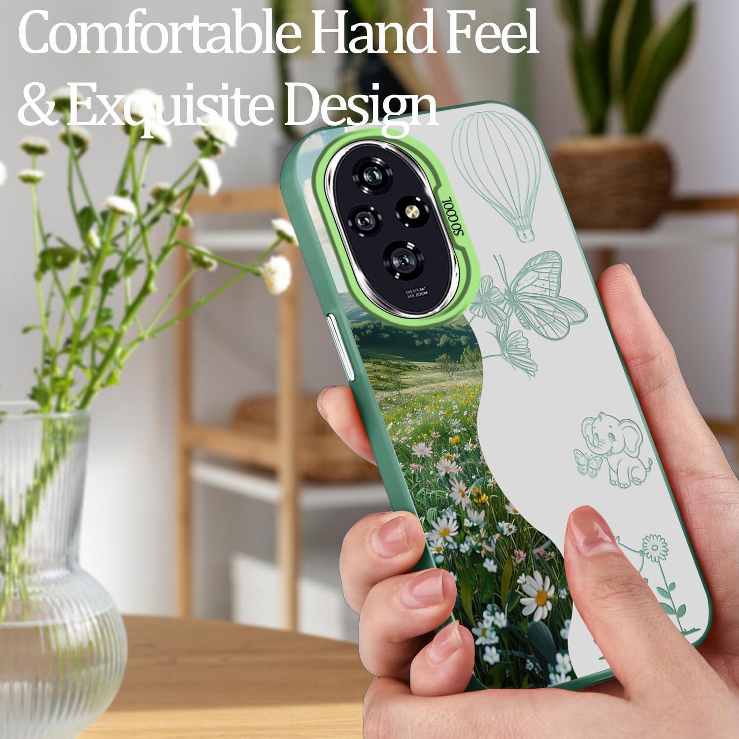 Funda Honor 200 Hlgcokro Floral Verde Delgada y A Prueba de Golpes
