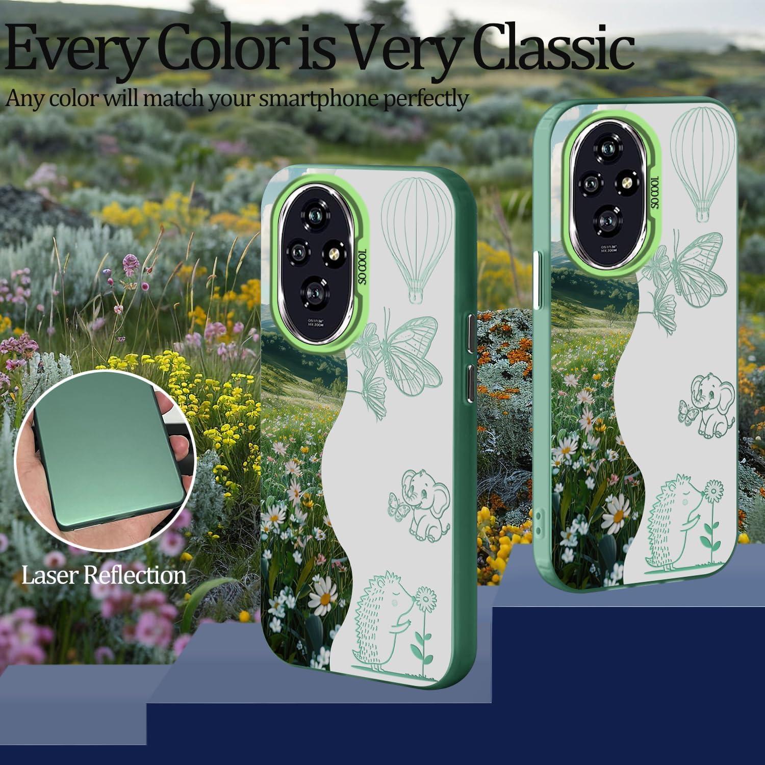 Funda Honor 200 Hlgcokro Floral Verde Delgada y A Prueba de Golpes