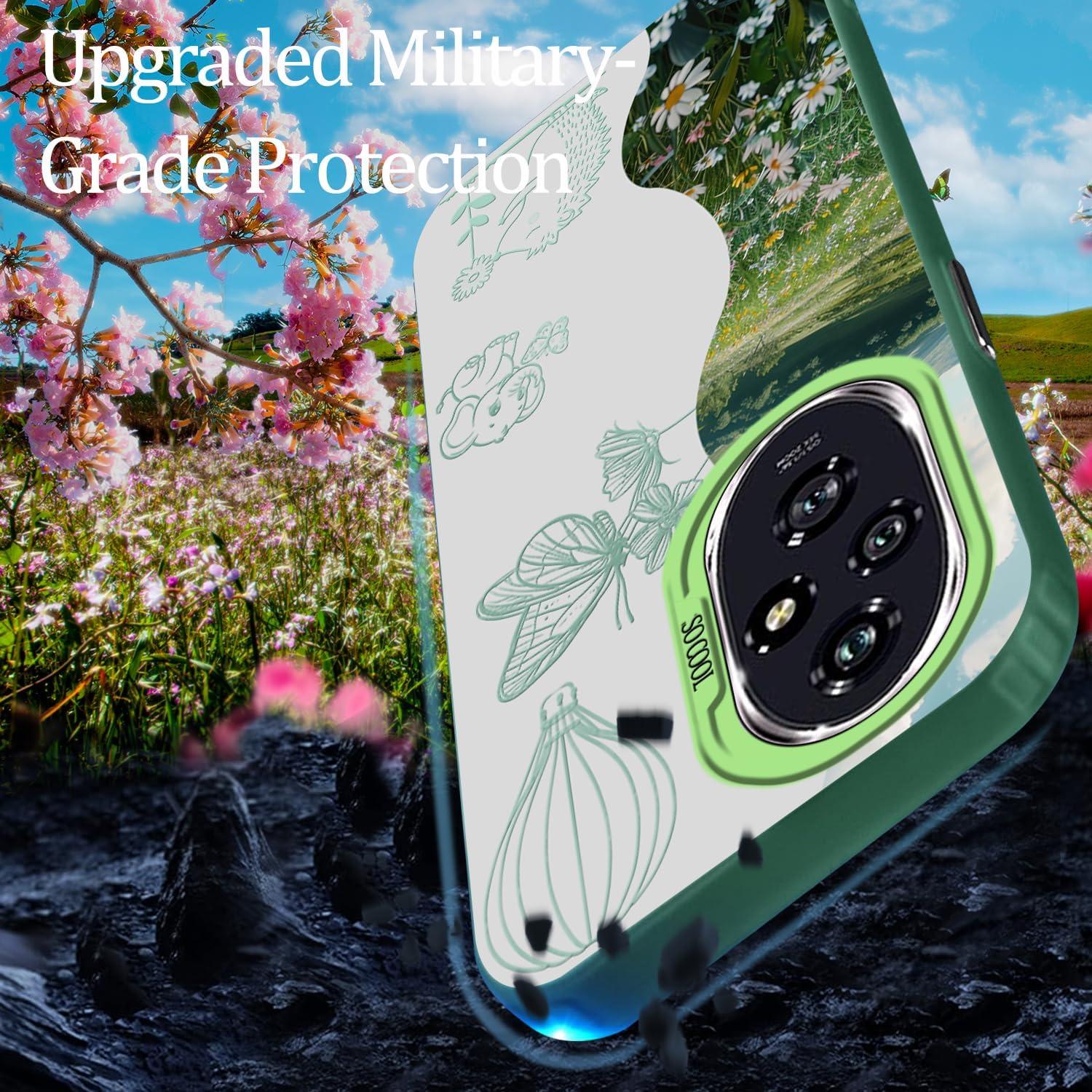 Funda Honor 200 Hlgcokro Floral Verde Delgada y A Prueba de Golpes