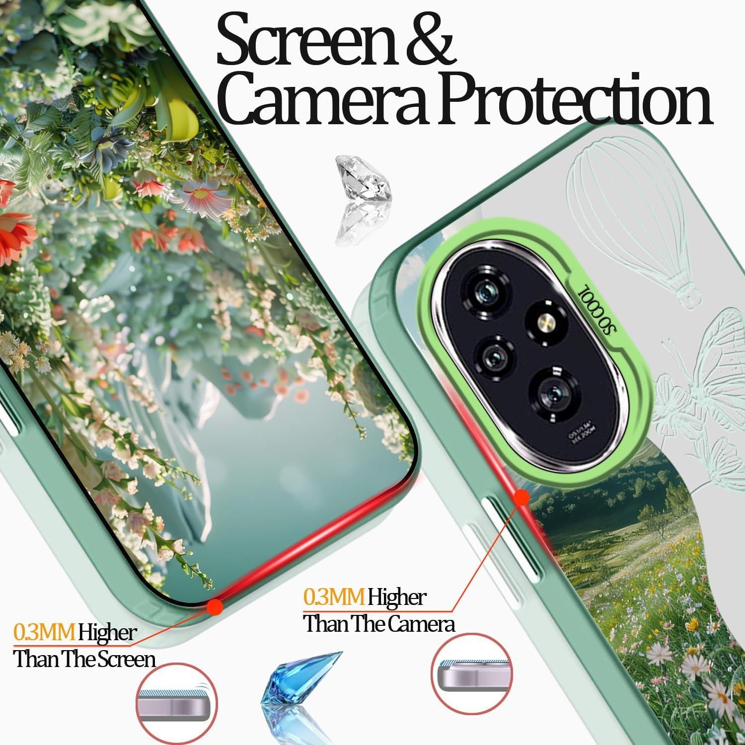 Funda Honor 200 Hlgcokro Floral Verde Delgada y A Prueba de Golpes