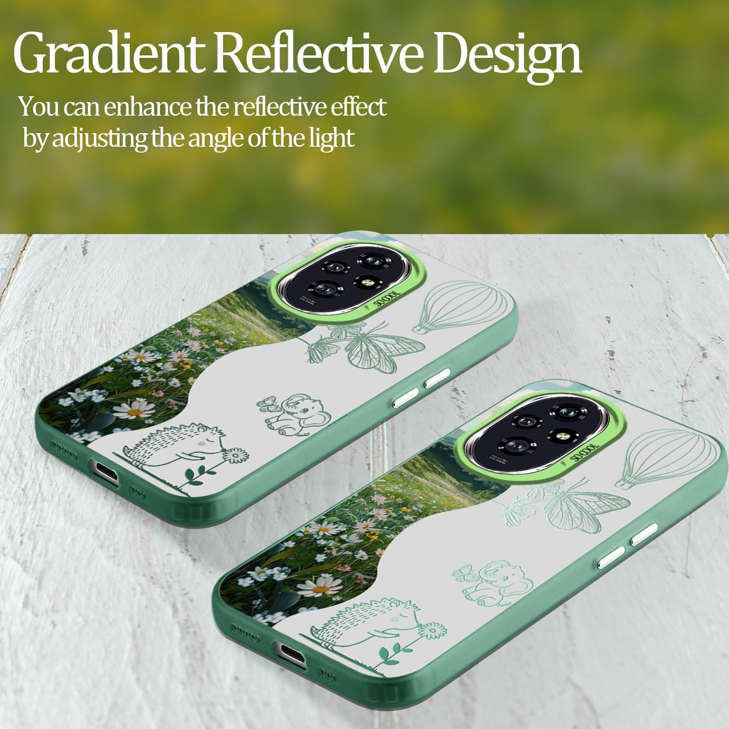 Funda Honor 200 Hlgcokro Floral Verde Delgada y A Prueba de Golpes