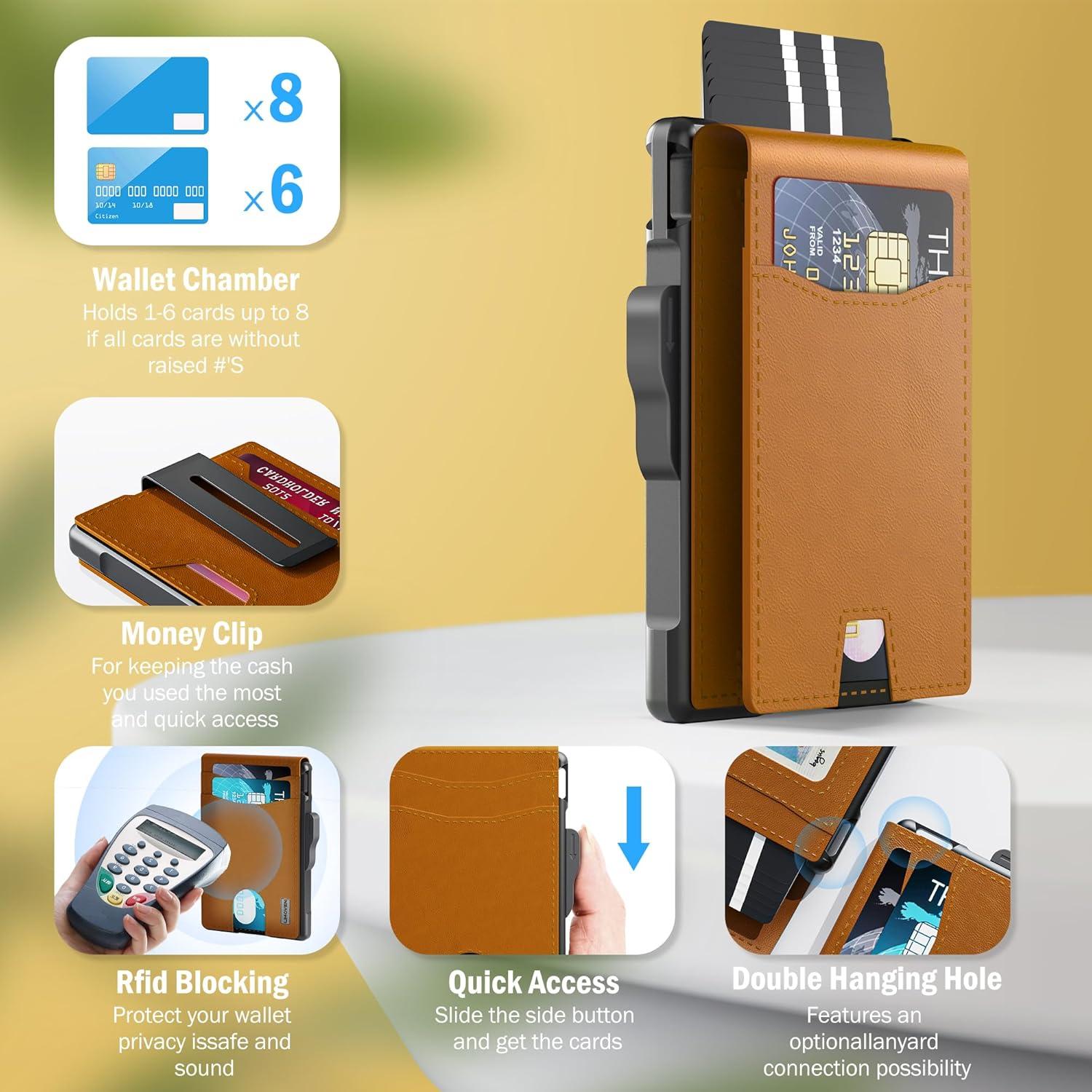 Cartera Minimalista de Cuero UmoveN con Bloqueo RFID Marrón