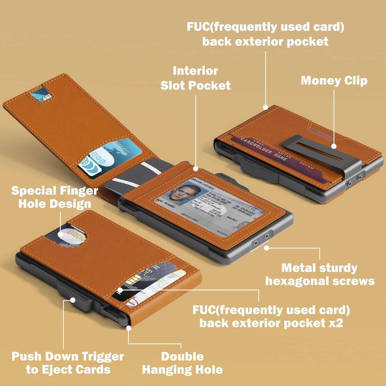 Cartera Minimalista de Cuero UmoveN con Bloqueo RFID Marrón