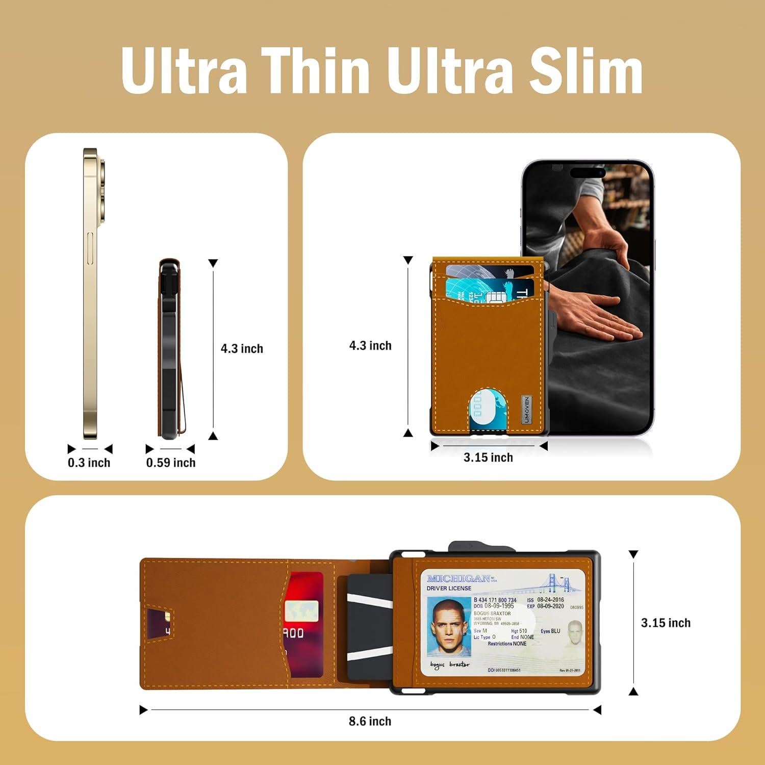 Cartera Minimalista de Cuero UmoveN con Bloqueo RFID Marrón