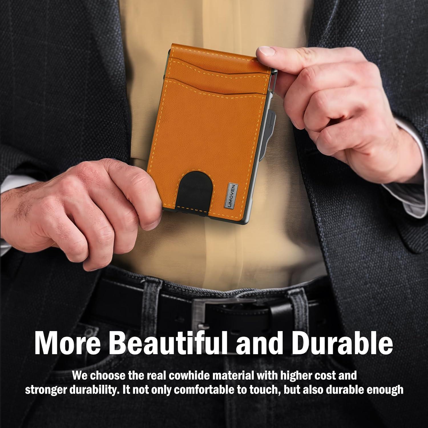 Cartera Minimalista de Cuero UmoveN con Bloqueo RFID Marrón