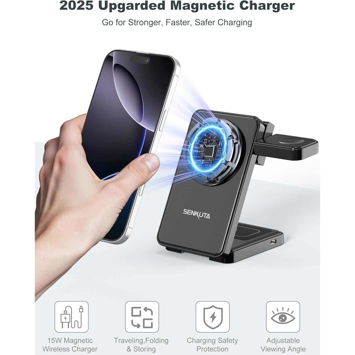 Cargador Inalámbrico 3 en 1 SENKUTA para iPhone y Apple Watch