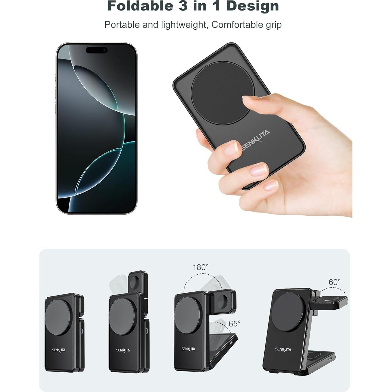 Cargador Inalámbrico 3 en 1 SENKUTA para iPhone y Apple Watch