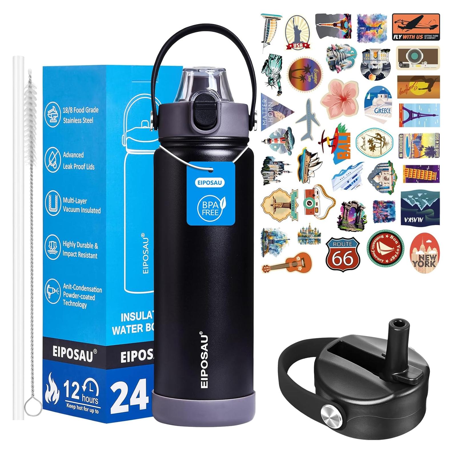 Botella de Agua Aislada EIPOSAU 24 oz Acero Inoxidable Negra