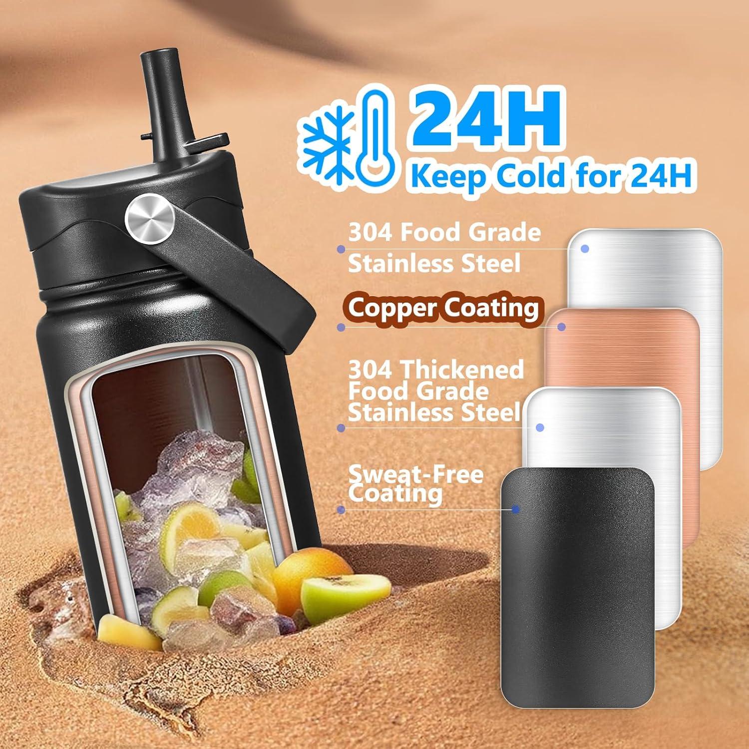 Botella de Agua Aislada EIPOSAU 24 oz Acero Inoxidable Negra